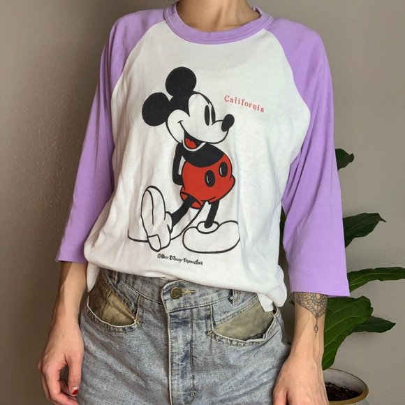 Vintage Disney Mickey Mouse Lavender Baseball Tee - Picture 2 of 6